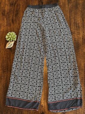Sans Souci | Wide Leg Flowy Boho Palazzo Pants - Geometric Tile Print, Size S
